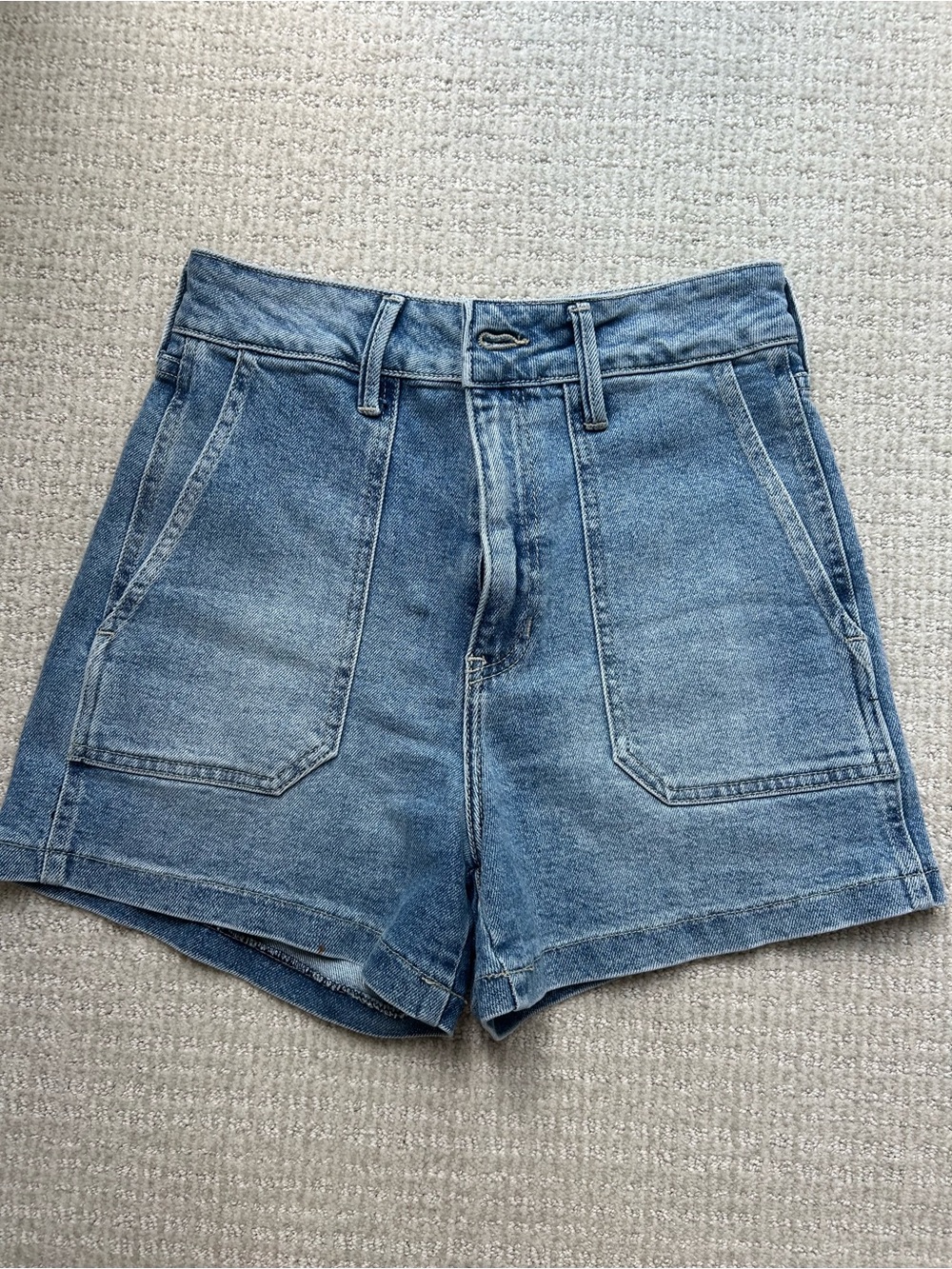 Just Black High-Rise Blue Denim Patch-Pocket Shorts